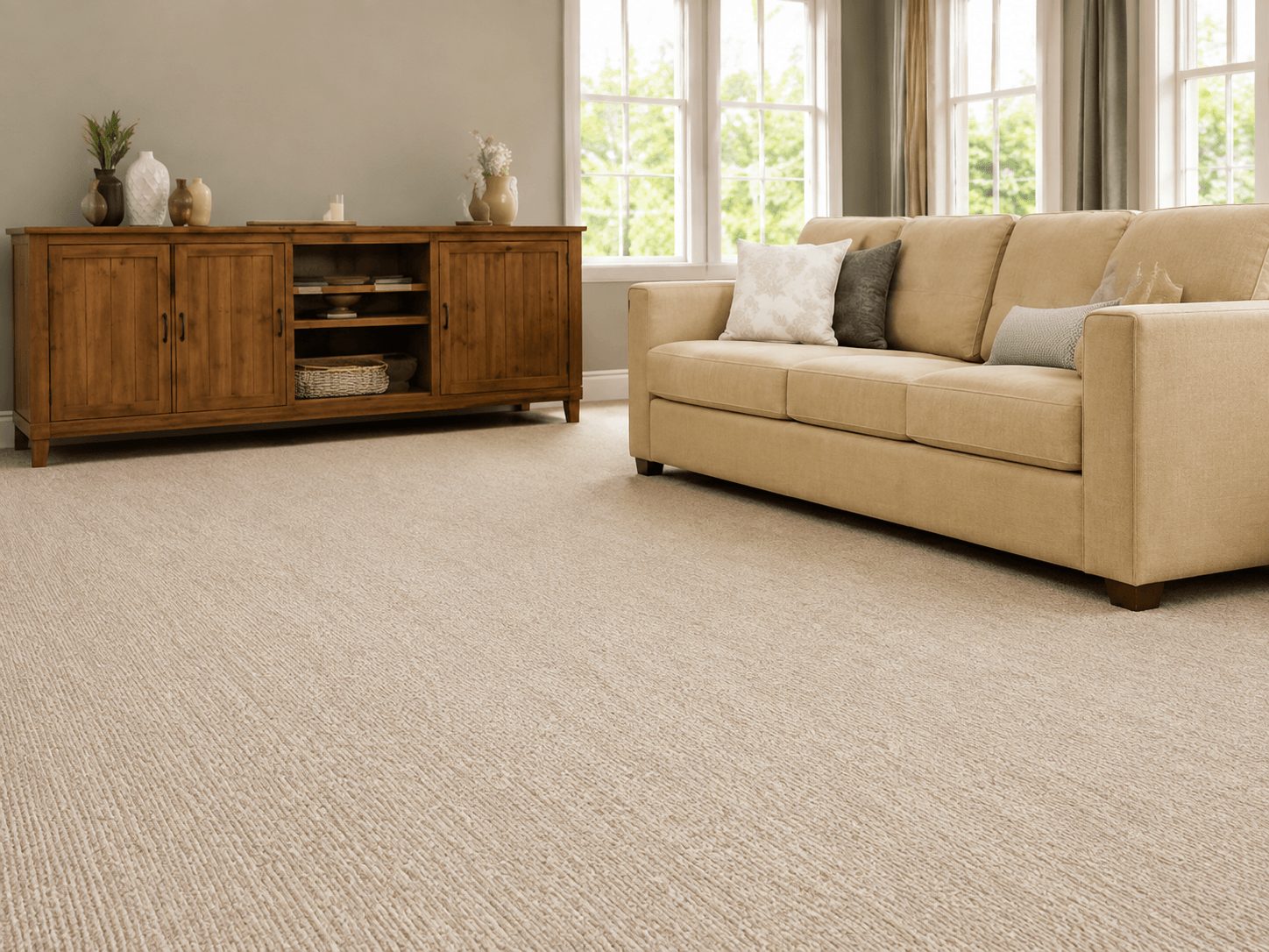 Dream Weaver Oxford Stone carpet installed in a home
