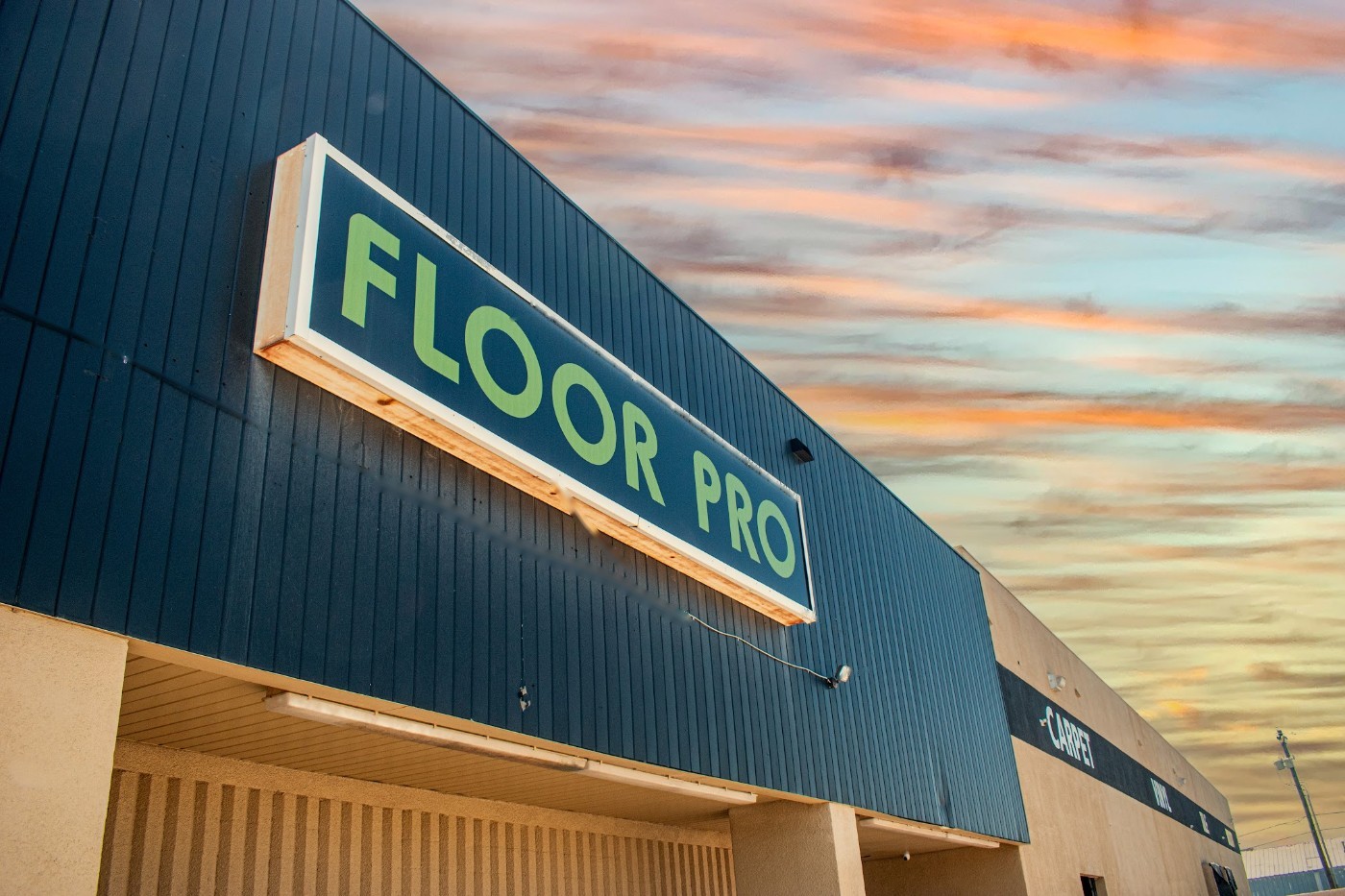 The Floor Pro sign at sunset — 4020 W Reno Ave, Oklahoma City